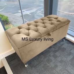 Ottoman Storage Box Engineered Wood Style Luxurious Plush Velvet Bench Premium Luxury Designed For Bedroom Kids Toys & Blanket - thumbnail 2