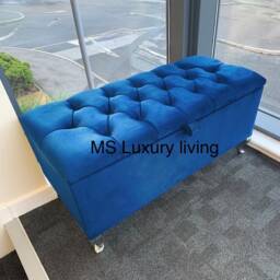Ottoman Storage Box Engineered Wood Style Luxurious Plush Velvet Bench Premium Luxury Designed For Bedroom Kids Toys & Blanket - thumbnail 4