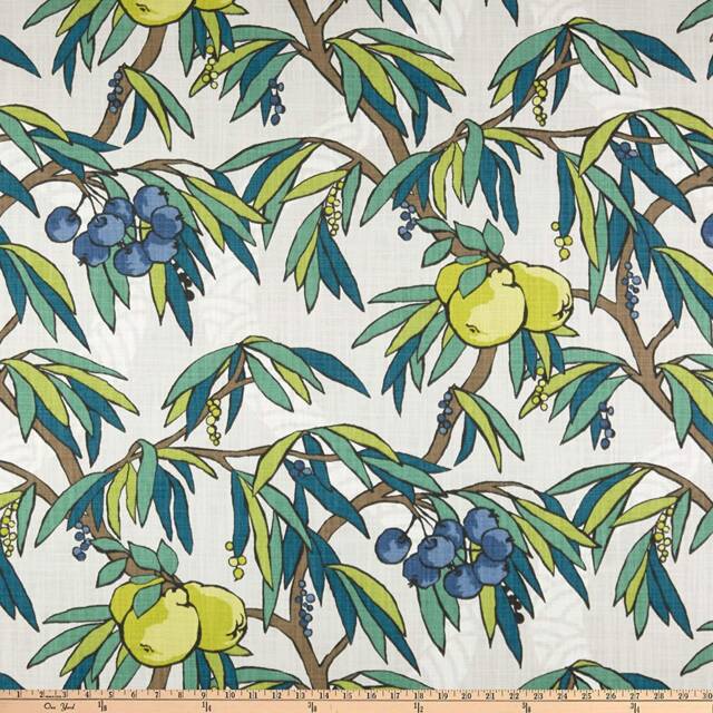 "Fruit Harvest Pillow Cover. Green, Blue, Lime, Brown & Off-White.custom Sizes - 16""-""26"