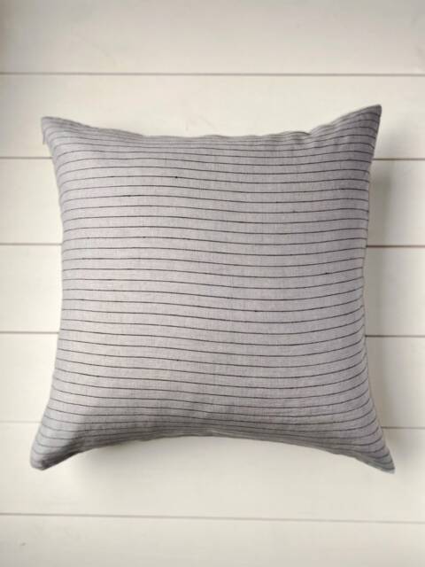 Set Of 2, 4, 6 Gray Stonewashed Linen Throw Pillow Cases in Minimalistic Black Pinstripes/Softened Cover/Pillow Sham - image 1