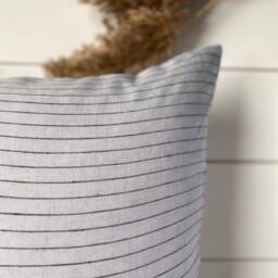 Set Of 2, 4, 6 Gray Stonewashed Linen Throw Pillow Cases in Minimalistic Black Pinstripes/Softened Cover/Pillow Sham - thumbnail 4