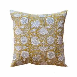 Marigold Pillow Cover Handmade Block Print Cotton Cushion - thumbnail 1