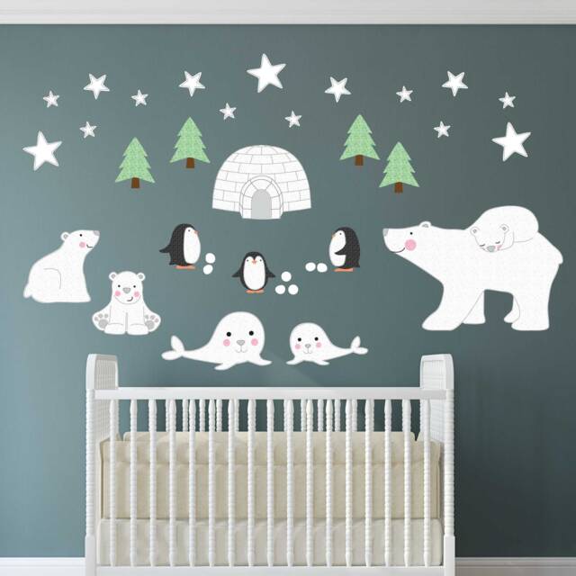 Polar Bear & Penguin Nursery Wall Decals South Pole Fabric Stickers - image 1