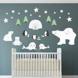 Polar Bear & Penguin Nursery Wall Decals South Pole Fabric Stickers - thumbnail 1