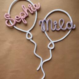 Knitted Name Balloon - Personalised Wire Word 1st Birthday Party Nursery Decor - thumbnail 3