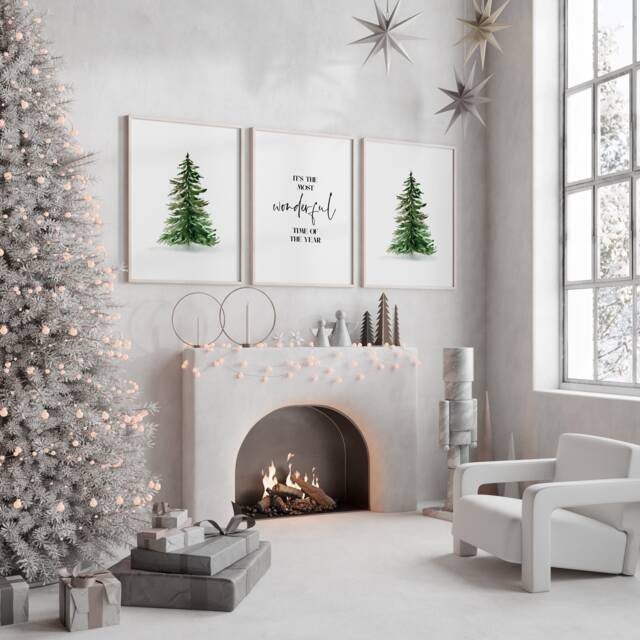 Christmas Prints Set Of 3 - Wall Art Decor Xmas Decoration Seasonal Home Winter Wonderland - image 1