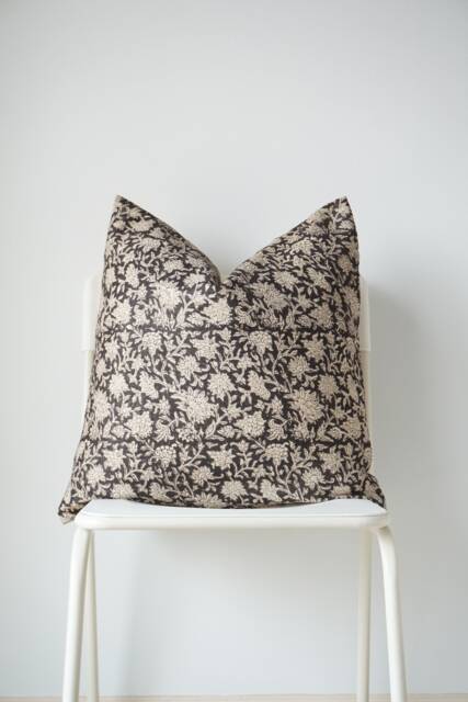 Block Print Pillow Cover Floral Batik, Natural Dyed - 20x20 - image 1