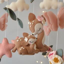 Deer Baby Mobile With Butterflies & Flowers, Girl Nursery Decor - thumbnail 3