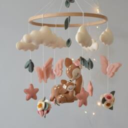 Deer Baby Mobile With Butterflies & Flowers, Girl Nursery Decor - thumbnail 2