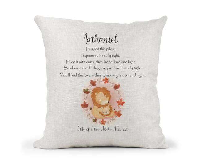 Personalised Hug Cushion, Grandson, Grandaughter. Niece, Nephew> Missing You, Christmas Birthday Gift - image 1