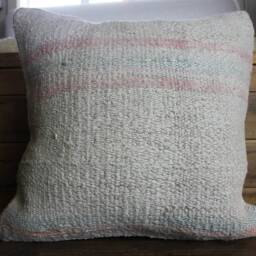 40cm - 16Inch Vintage Kilim Cushion Cover Handwoven - Soft Weave Plain Hemp Wool Linen - thumbnail 2