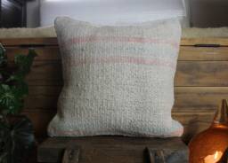 40cm - 16Inch Vintage Kilim Cushion Cover Handwoven - Soft Weave Plain Hemp Wool Linen
