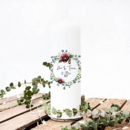 Wedding Candle For Wedding Ceremony Marriage With Flower Wreath Floral Desired Name & Date Wk95 - thumbnail 2