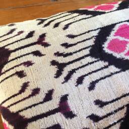 Velvet Ikat Lumbar Pillow Cover - Uzbek Traditional Silk Cushion - thumbnail 3