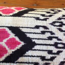 Velvet Ikat Lumbar Pillow Cover - Uzbek Traditional Silk Cushion - thumbnail 4
