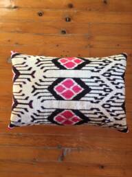 Velvet Ikat Lumbar Pillow Cover - Uzbek Traditional Silk Cushion