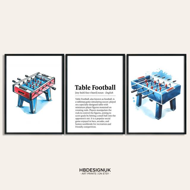 Table Football Prints - Set Of 3 Posters - Watercolour Art Painting Game Room Pub Decor Bar Games Wall Gifts Definition Artwork - image 1