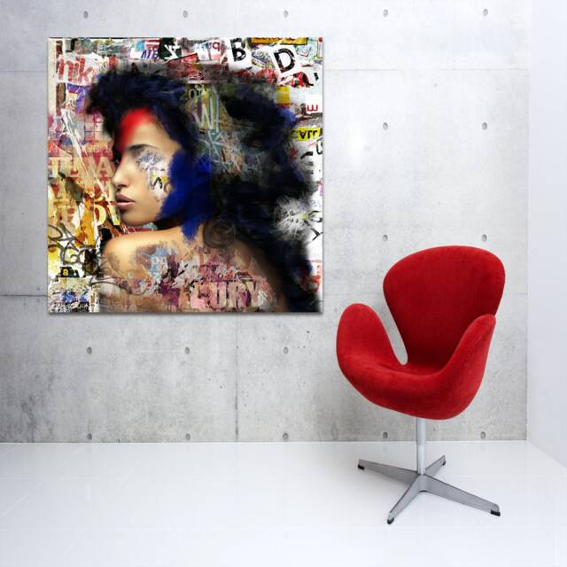 Abstract Female Profile Art Print Modern Collage On Canvas - image 1