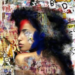 Abstract Female Profile Art Print Modern Collage On Canvas - thumbnail 2