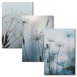 3 Piece Canvas Set - Delicate Dandelions With Water Drops, Blue Picture Print, Plants & Flowers Wall Decor - thumbnail 2