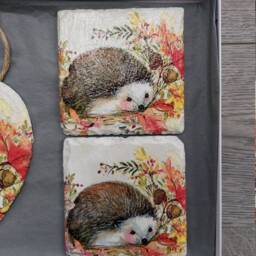 Decoupage Hedgehog Slate Heart Wall Hanging With Coasters Autumn Wildlife Decor - thumbnail 3