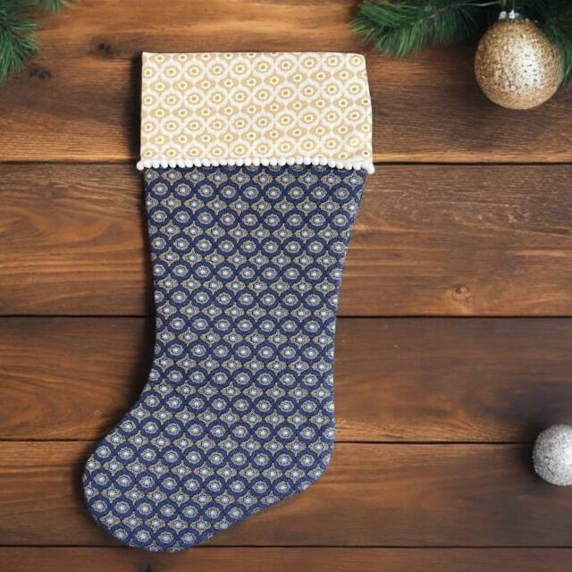 Rifle Paper Co Vintage Garden Emma in Navy Metallic Fabric Christmas Stocking - image 1
