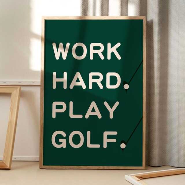Work Hard Play Golf Art Canvas Poster, Trendy Wall Art, Typography Aesthetic Decor, Retro Home Printed Gift - image 1