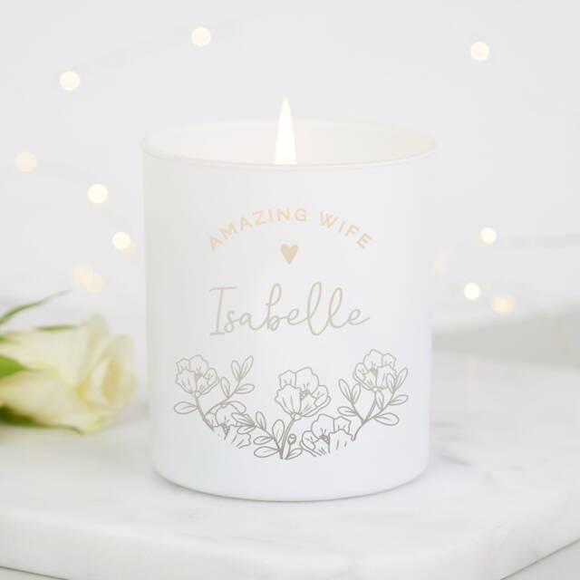 Personalised Wife Candle Gift Engraved Floral Scented - image 1