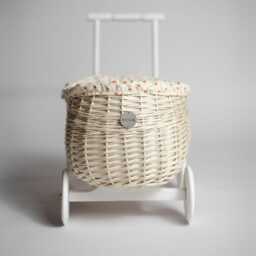 Handcrafted Wicker Pram White Toy Stroller, Toadstool Lining - thumbnail 3