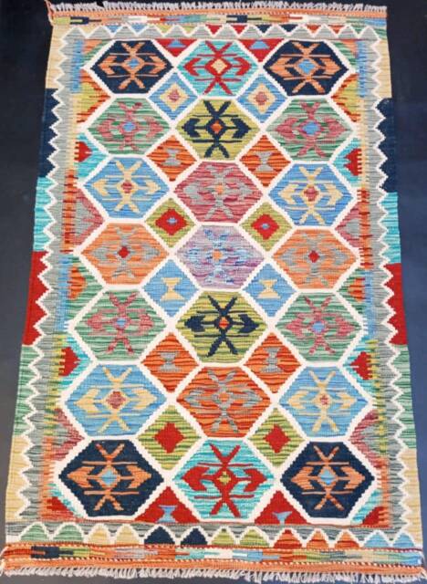 Kilim Rug Tribal, Handmade Artisan Afghan Turkish Aztec Reversible Natural Wool 155x100 cm - image 1