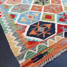 Kilim Rug Tribal, Handmade Artisan Afghan Turkish Aztec Reversible Natural Wool 155x100 cm - thumbnail 2