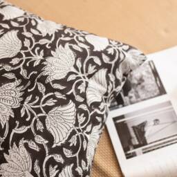 Black & White Blockprint Cushion, Square Handmade Cushion, Cotton Cushion Cover, Floral Made in India - thumbnail 2