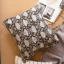 Black & White Blockprint Cushion, Square Handmade Cushion, Cotton Cushion Cover, Floral Made in India - thumbnail 1