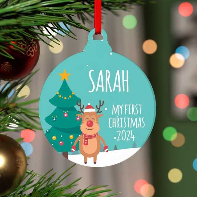 Personalised My First Christmas Ornament, Babys Christmas, 1st New Baby Gift, Bauble, With Red Bag - image 1