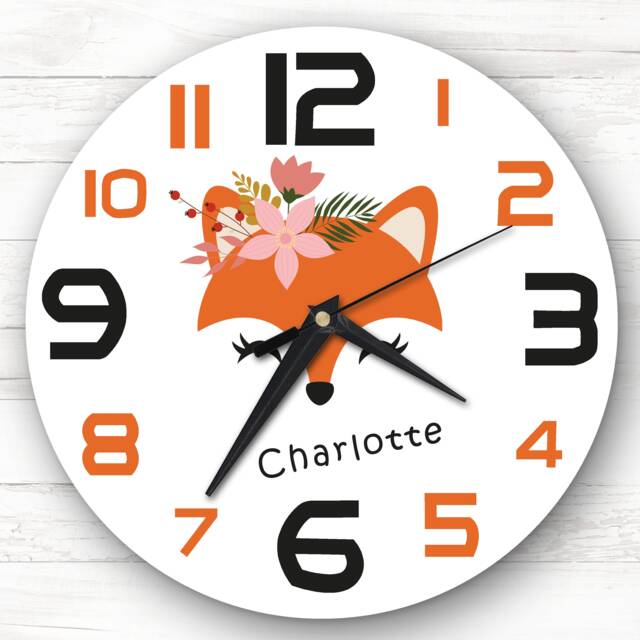 Kids Room Cute Fox Face Custom Gift Personalised Clock - image 1