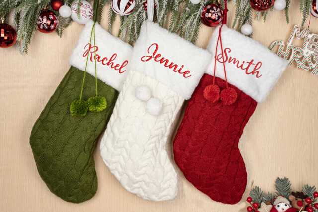 Personalized Knit Christmas Stocking With Pom - image 1