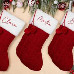 Personalized Knit Christmas Stocking With Pom - thumbnail 2