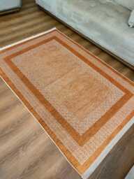 Rustic Brown Area Rug Washable Geometric Farmhouse Decor - thumbnail 1