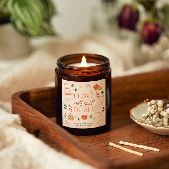 I Love Fall Candle, Autumn Home Decoration, Scented Apothecary Candle - Personalised Gifts - image 1