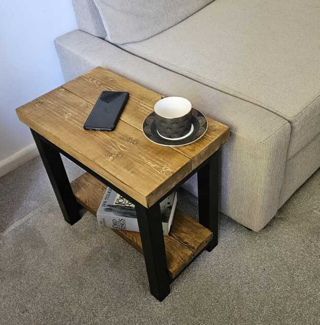 Reclaimed Wood End Table Dark Oak Sofa Side Table Rustic Coffee Narrow Bookshelf - image 1