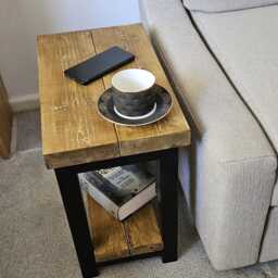 Reclaimed Wood End Table Dark Oak Sofa Side Table Rustic Coffee Narrow Bookshelf - thumbnail 3