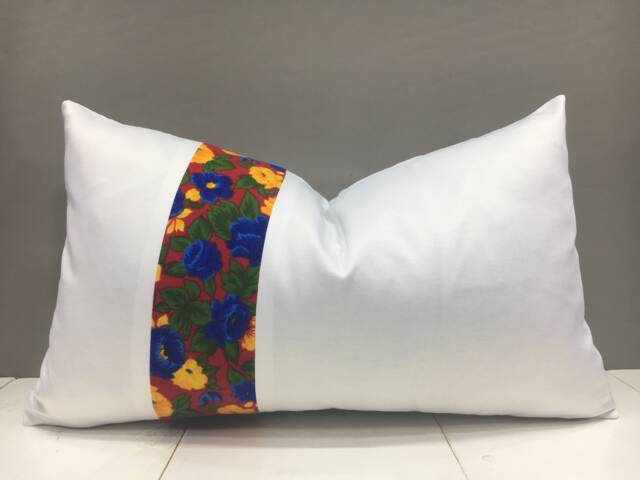 Floral Ikat Lumbar Pillow Cover, Handwoven Silk Accent - 12x20 - image 1