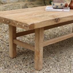 French Modern Rustic Oak Coffee Table - thumbnail 2