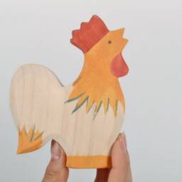 Adorable Wooden Rooster Toy - Waldorf & Montessori Inspired Eco-Friendly Animal Handcrafted Organic Wood Handmade Toys For Kids - thumbnail 4