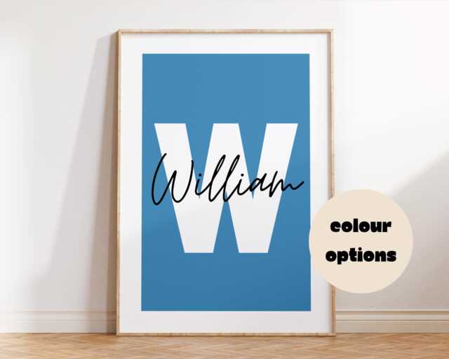 Boys Name Initial Print - Wall Art Bedroom Prints Neutral Colourful Personalised Playroom Nursery Baby Gift Present Idea - image 1
