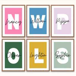 Boys Name Initial Print - Wall Art Bedroom Prints Neutral Colourful Personalised Playroom Nursery Baby Gift Present Idea - thumbnail 3