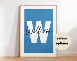 Boys Name Initial Print - Wall Art Bedroom Prints Neutral Colourful Personalised Playroom Nursery Baby Gift Present Idea - thumbnail 1