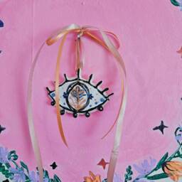 Animal Spirits & Eye Handmade Ceramic Wall Decorations. Christmas Bauble. Gold Details Gold Ribbon. Pottery Gifts - thumbnail 3