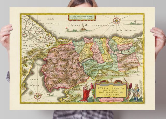 Old Map Of Palestine - Blaeu Print Terra Sancta Holy Land Poster 1665 Ancient Jerusalem Israel Judea Palestina Arabia - image 1