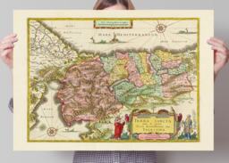 Old Map Of Palestine - Blaeu Print Terra Sancta Holy Land Poster 1665 Ancient Jerusalem Israel Judea Palestina Arabia - thumbnail 1